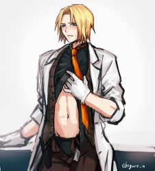 Rule 34 | 1boy, blonde hair, blue eyes, clothes lift, dash10, eizen (tales), male focus, necktie, shirt lift, solo, tagme, tales of (series), tales of berseria