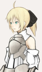 Rule 34 | 00s, 1girl, ahoge, armor, armored dress, artoria pendragon (fate), bare shoulders, blonde hair, capcom, dress, fate/stay night, fate/unlimited codes, fate (series), green eyes, ponytail, riichi, saber (fate), saber lily, solo, type-moon, yamaden (gottamix)
