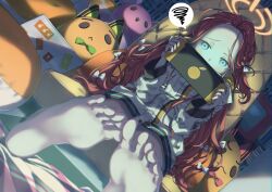 Rule 34 | 1girl, absurdres, blue archive, doll, highres, midori (blue archive), mochi (m0chi0000), momoi (blue archive), nintendo switch, notebook, playing games, sitting, solo