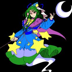 Rule 34 | 1girl, absoiutereason, cape, closed mouth, ghost, ghost tail, green eyes, green hair, hat, highres, mima (touhou), moon (ornament), pointy hat, smile, star (symbol), touhou, touhou (pc-98)