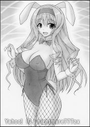 Rule 34 | 10s, animal ears, bow, bowtie, breasts, cecilia alcott, cleavage, covered erect nipples, detached collar, fake animal ears, fishnet pantyhose, fishnets, graphite (medium), greyscale, hairband, infinite stratos, large breasts, leotard, long hair, monochrome, nightmare77zx, pantyhose, playboy bunny, rabbit ears, rabbit tail, smile, solo, standing, tail, traditional media, wrist cuffs