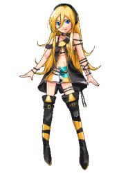 Rule 34 | 1girl, blonde hair, blue eyes, boots, full body, lily (vocaloid), lowres, maruborosu, pixel art, solo, standing, thigh boots, thighhighs, transparent background, vocaloid