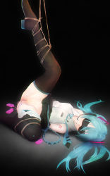 Rule 34 | 1girl, arms behind back, bare shoulders, bdsm, black background, black footwear, blindfold, blue hair, blue necktie, blue panties, bondage, boots, bound, bound legs, clothes lift, controller, drooling, female focus, hair ornament, hatsune miku, highres, leg lift, leg up, long hair, lying, miniskirt, multiple insertions, necktie, number tattoo, object insertion, on back, open mouth, panties, panties around leg, pleated skirt, po-i-mu, pussy, remote control, remote control vibrator, rope, saliva, sex toy, shirt, simple background, skirt, skirt lift, sleeveless, sleeveless shirt, solo, spread legs, striped clothes, striped panties, tattoo, thigh boots, thighhighs, too many, too many sex toys, twintails, uncensored, underwear, vaginal, vaginal object insertion, vibrator, vibrator cord, vocaloid, white shirt