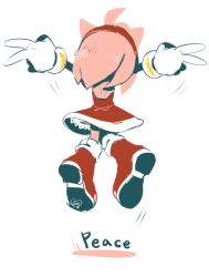 Rule 34 | 1girl, amy rose, boots, double v, dress, english text, female focus, from behind, furry, furry female, hairband, hanybe, jumping, solo, sonic (series), v