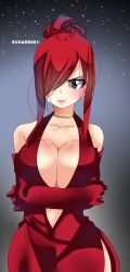 Rule 34 | blush, breasts, dress, erza scarlet, fairy tail, gloves, highres, large breasts, red hair, smile
