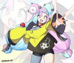 Rule 34 | 1girl, absurdres, aqua hair, creatures (company), game freak, highres, iono (pokemon), jarckius, long hair, multicolored hair, nintendo, pink hair, pokemon, pokemon sv, solo, two-tone hair, very long hair