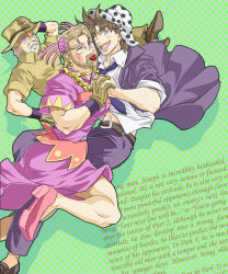 Rule 34 | 3boys, aged down, aged up, bad id, bad pixiv id, beanie, beard, cosplay, costume switch, crossdressing, dress, facial hair, glasses, gloves, hair ornament, hat, jewelry, jojo no kimyou na bouken, joseph joestar, joseph joestar (old), joseph joestar (tequila), joseph joestar (young), ki61, lipstick, makeup, male focus, multiple boys, multiple persona, necklace, necktie, official alternate costume, old, old man, one eye closed, purple eyes, white hair, wink