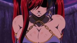 10s 1girl animated animated_gif breasts cleavage erza_scarlet fairy_tail female_focus heartbeat heavy_breathing large_breasts long_hair red_hair twintails