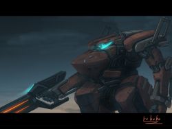 Rule 34 | bottoms1237, clenched hand, from side, glowing, gun, highres, holding, holding gun, holding weapon, letterboxed, looking ahead, mecha, no humans, original, robot, science fiction, solo, upper body, visor, weapon