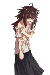 Rule 34 | 1girl, absurdres, bags under eyes, black skirt, female focus, flat chest, highres, messy hair, open mouth, original, skirt, solo, torn clothes, transparent background, yodosesami, yodosumiori