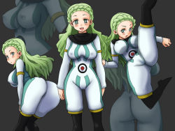 Rule 34 | 1girl, ass, blush, boots, breasts, green hair, guel, huge ass, inazuma eleven (series), open mouth, smile, tsumitani daisuke