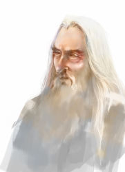 Rule 34 | 1boy, beard, christopher lee, commentary, facial hair, highres, long hair, male focus, middle earth, old, old man, portrait, rosalind winteremere, saruman, simple background, solo, the lord of the rings, tolkien&#039;s legendarium, tolkien's legendarium, white background, white hair, white theme, wizard