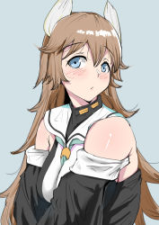 Rule 34 | 1girl, absurdres, azur lane, bad id, bad pixiv id, bare shoulders, between breasts, blue eyes, blush, breasts, brown hair, chinese commentary, commentary request, detached sleeves, furutaka (azur lane), high collar, highres, long hair, looking at viewer, medium breasts, neckerchief, rosehip t72, solo, upper body, very long hair