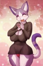 Rule 34 | cat, closed eyes, furry, highres, melonleaf, open mouth, sweater