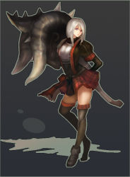 Rule 34 | boots, capcom, monster hunter (series), n.a., skirt, solo, thigh boots, thighhighs, weapon