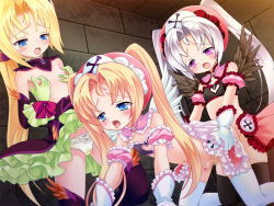 Rule 34 | 1girl, 2boys, anal, androgynous, angel wings, bisexual male, black thighhighs, blonde hair, blue eyes, blush, brush, censored, crossdressing, demon girl, game cg, gloves, group sex, happy, heart, long hair, lying, magical girl, mahou shoujo artelion, mizuki kotora, mmf threesome, mosaic censoring, multiple boys, nipples, on back, on bed, open mouth, panties, penis, purple eyes, sex, silver hair, stain, tears, thighhighs, threesome, trap, trap on trap, underwear, white thighhighs, wings