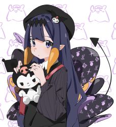Rule 34 | 08chiwa, 1girl, black hairband, black headwear, black vest, blonde hair, blunt bangs, character hair ornament, closed mouth, doll, hair ornament, hairband, hat, highres, holding, holding doll, hololive, hololive english, kuromi, long hair, long sleeves, looking at viewer, multicolored hair, ninomae ina&#039;nis, ninomae ina&#039;nis (casual), onegai my melody, pointy ears, puffy long sleeves, puffy sleeves, purple eyes, purple hair, sanrio, solo, streaked hair, tail, takodachi (ninomae ina&#039;nis), tentacles, upper body, very long hair, vest, virtual youtuber, white background