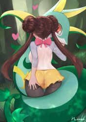 Rule 34 | 1girl, absurdres, ass, back, bad id, bad twitter id, black pantyhose, bow, brown hair, creatures (company), double bun, forest, game freak, gen 5 pokemon, grass, hair bun, heart, highres, nature, nintendo, norza, pantyhose, pantyhose under shorts, pink bow, pokemon, pokemon (creature), pokemon bw2, pokephilia, pussy, raglan sleeves, rosa (pokemon), serperior, short shorts, shorts, solo focus, spread pussy, spread pussy under clothes, thigh gap, tree, twintails, visor cap, yellow shorts