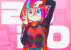 Rule 34 | 1girl, 2020, aurahack, chromatic aberration, commentary request, double v, female focus, glasses, happy new year, jacket, multicolored hair, new year, original, shirt, short hair, signature, smile, solo, standing, two-tone hair, upper body, v