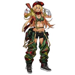 Rule 34 | 1girl, ak-47, ak-47 (girls&#039; frontline), ak-47 (lord of war) (girls&#039; frontline), assault rifle, baseball cap, belt pouch, black footwear, black shorts, blonde hair, blue eyes, boots, bottle, breasts, buckle, bullet in mouth, chaps, colored shoe soles, eyewear on head, full body, girls&#039; frontline, gloves, gold necklace, golden gun, green pants, green shirt, groin, gun, hair between eyes, hat, holding, holding gun, holding jewelry, holding necklace, holding weapon, infukun, jewelry, kalashnikov rifle, large breasts, long hair, looking at viewer, mouth hold, navel, necklace, official alternate costume, official art, pants, pouch, red hat, red scarf, red star, rifle, scarf, shirt, shorts, simple background, snap-fit buckle, solo, star (symbol), sunglasses, tan, tank top, tanline, tied shirt, transparent background, trigger discipline, untied footwear, weapon, white gloves