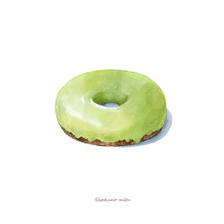 Rule 34 | 39no39, artist name, doughnut, food, food focus, icing, matcha (food), no humans, original, shadow, simple background, still life, white background