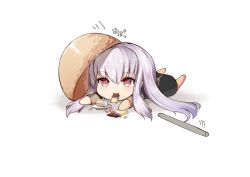 Rule 34 | 1girl, cake, candy, chibi, chocolate, chocolate bar, drop trap, eating, fire emblem, fire emblem: three houses, food, long hair, long sleeves, lying, lysithea von ordelia, nintendo, on stomach, pink eyes, plate, se-u-ra, simple background, solo, uniform, white background, white hair