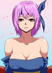 Rule 34 | 1girl, animated, animated gif, ayane (doa), bare shoulders, blinking, breasts, cleavage, collarbone, covered erect nipples, dead or alive, detached sleeves, female focus, headband, kamiomutsu, large breasts, ninja, purple hair, red eyes, short hair, solo, tecmo, wind