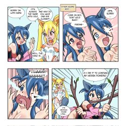 Rule 34 | 5koma, @ @, angry, animal ears, bare shoulders, begging, blonde hair, blue eyes, blue hair, blush, breasts, bright pupils, cat ears, cat girl, cat tail, cleavage, comic, crying, cum, cum on eye, detached sleeves, diamond-shaped pupils, diamond (shape), dot nose, english text, eyelashes, giga-kunskap, hair ornament, heart, heart-shaped pupils, highres, holding, holding stick, kaori (giga-kunskap), leaf, leotard, long hair, medium breasts, motion lines, offscreen person, one eye closed, open mouth, original, pain, parody, pink sleeves, projectile cum, projectile tears, red eyes, smile, standing, stick, symbol-shaped pupils, tail, tears, tongue, tongue out, white leotard, white pupils, white sleeves, wide sleeves