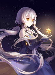 Rule 34 | blue hair, blush, brown eyes, dress, long hair, low twintails, star (symbol), twintails, vocaloid, xingchen