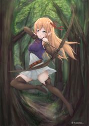 Rule 34 | 1girl, ;(, absurdres, aqua eyes, arisa (shadowverse), arrow (projectile), blonde hair, boots, bow (weapon), elbow gloves, evanstan, gloves, highres, long hair, princess connect!, princess connect!, shadowverse, thigh boots, thighhighs, weapon