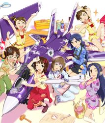 Rule 34 | &gt; &lt;, 6+girls, = =, ahoge, aircraft, airplane, akizuki ritsuko, amami haruka, anger vein, angry, annindoufu (oicon), antenna hair, apron, black hair, blue hair, braid, breasts, brown hair, bucket, cleavage, closed eyes, clothes around waist, cover, cover page, emblem, f-14, f-15, fighter jet, flower, futami ami, futami mami, glasses, gloves, grabber tool, hagiwara yukiho, hair bobbles, hair ornament, hair ribbon, hand to own mouth, headphones, hitodama, holding, idolmaster, idolmaster (classic), itasha, jet, kisaragi chihaya, light bulb, lightning bolt symbol, long hair, looking back, mallet, medium breasts, military, military vehicle, missile, miura azusa, model, multiple girls, necktie, newspaper, official art, one eye closed, open mouth, paint, paint can, paintbrush, painting (action), palette (object), ribbon, screwdriver, seiza, shaded face, shirt, shirt around waist, short hair, siblings, sigh, sisters, sitting, sleeves rolled up, socks, squiggle, star-shaped pupils, star (symbol), sweat, sweatdrop, symbol-shaped pupils, tears, teeth, thighhighs, tied shirt, toolbox, towel, towel on head, trembling, turn pale, twins, vehicle focus, whistle, wink, wiping forehead, wrench, zettai ryouiki