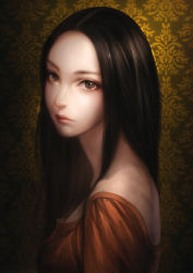 Rule 34 | 1girl, brown eyes, brown hair, forehead, highres, lips, long hair, nose, original, portrait, realistic, solo, stf amagihana