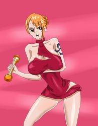 Rule 34 | 1girl, absurdres, bare shoulders, blush, breasts, cleavage, highres, huge breasts, jewelry, large breasts, long hair, nami (one piece), nipples, one piece, open mouth, orange hair, sex, tattoo