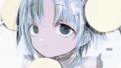 Rule 34 | 1girl, bell, close-up, closed mouth, dejiko, di gi charat, green eyes, green hair, looking at viewer, smile, solo, tsukamoto anabone, white background