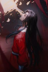 Rule 34 | 1boy, black hair, bug, butterfly, chinese clothes, earrings, eyepatch, ggnn2222, highres, hua cheng, insect, jewelry, long hair, long sleeves, male focus, solo, tianguan cifu, very long hair, wide sleeves