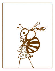 Rule 34 | 1girl, animal, antennae, bee, braid, bug, covering own eyes, dress, floral print, from side, hug, impaled, insect, insect wings, lineart, minimalism, monochrome, nona drops, original, simple background, white background, wings