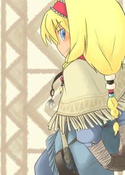 Rule 34 | 1girl, alice margatroid, alternate costume, alternate hairstyle, back, blonde hair, blue eyes, bow, braid, dress, female focus, frills, from behind, gloves, hair bow, ogihara mach, smile, solo, touhou