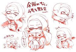 Rule 34 | 1girl, agent 4 (splatoon), blonde hair, blush, blush stickers, closed mouth, ear blush, fangs, high collar, highres, holding hands, inkling, inkling girl, inkling player character, looking at viewer, medium hair, multiple views, nintendo, pointy ears, pout, simple background, splatoon (series), splatoon 2, squidbeak splatoon, suction cups, tentacle hair, tona bnkz, translation request, v-shaped eyebrows