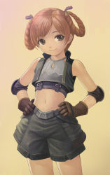 Rule 34 | 1girl, black eyes, dwarf, dwarf (lineage 2), flat chest, gloves, kanzeon, lineage, lineage 2, midriff, orange hair, pants, short hair, shorts, sleeveless, smile, solo