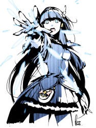 Rule 34 | 10s, 1girl, aoki reika, blue eyes, blue hair, blue skirt, blue theme, cure beauty, ice, kyo (kuroichigo), long hair, matching hair/eyes, open mouth, outstretched arm, outstretched hand, precure, simple background, skirt, smile precure!, solo, white background
