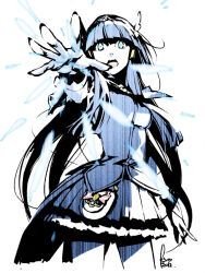 10s 1girl aoki_reika blue_eyes blue_hair blue_skirt blue_theme cure_beauty female_focus ice kyo_(kuroichigo) long_hair matching_hair/eyes open_mouth outstretched_arm outstretched_hand precure simple_background skirt smile_precure! solo white_background