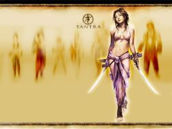 Rule 34 | 1girl, 6+others, breasts, female focus, multiple others, navel, nipples, small breasts, standing, sword, tantra, wallpaper, weapon