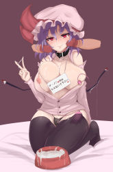 Rule 34 | bowl, breasts, collar, cum, facial, highres, large breasts, menbo (ore menbou), nipples, oremenbo, penis, remilia scarlet, sex toy, smile, tagme, thighhighs, touhou, uncensored, v, vibrator, vibrator in thighhighs