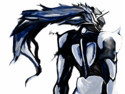 Rule 34 | 1boy, arc system works, armor, blazblue, blazblue: calamity trigger, blue hair, from behind, hakumen, long hair, male focus, solo, white background