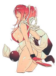 Rule 34 | 1girl, arm guards, ass, bare shoulders, blush, breasts, brown eyes, brown hair, fatal fury, folded fan, folding fan, hand fan, high ponytail, highres, holding, holding fan, japanese clothes, katou teppei, large breasts, long hair, looking at viewer, ninja, pelvic curtain, ponytail, revealing clothes, rope, shiranui mai, sideboob, smile, snk, solo, the king of fighters, thighs