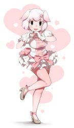 Rule 34 | 1girl, absurdres, animal ears, black footwear, blush, bow, breasts, buttons, commentary request, dress, frilled dress, frilled skirt, frilled sleeves, frills, full body, gloves, gradient hair, grey eyes, hair ornament, heart, heart hands, highres, kemono friends, looking at viewer, multicolored hair, open mouth, pig (kemono friends), pig ears, pig nose, pig tail, pink dress, pink hair, pink thighhighs, puffy short sleeves, puffy sleeves, ribbon, shoes, short hair, short sleeves, skirt, smile, solo, standing, standing on one leg, tail, thighhighs, tsushima ao, white dress, white gloves, white hair