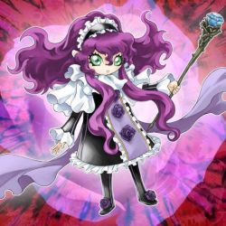 Rule 34 | 1girl, duel monster, flower, green eyes, headdress, long hair, purple hair, solo, staff, witch of the black rose, yu-gi-oh!