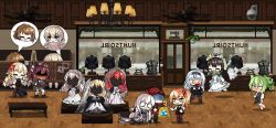 Rule 34 | 1boy, 6+girls, anger vein, angry, apron, bag, beret, black hairband, blonde hair, blood, blush, breasts, bridal veil, brown hair, cabinet, calico m950, calico m950a, ceiling fan, ceiling light, character request, chibi, closed eyes, commander (girls&#039; frontline), commentary, covering privates, covering breasts, crying, crying with eyes open, dark skin, dollar sign, dress, dressing room, english commentary, flower, flying, fnc (girls&#039; frontline), formal, frying pan, gas mask, gem, girls&#039; frontline, gloom (expression), green hair, griffin &amp; kryuger military uniform, grizzly mkv (girls&#039; frontline), gun, hair between eyes, hair ribbon, hairband, hat, helical magazine, high-capacity magazine, indoors, jacket, kalina (girls&#039; frontline), kar98k (girls&#039; frontline), lamp, large breasts, long hair, long sleeves, m950a (girls&#039; frontline), mannequin, mask, messy hair, multiple girls, necktie, nosebleed, o o, open mouth, pantyhose, pointing, ponytail, purple hair, red hair, red ribbon, ribbon, s.a.t.8 (girls&#039; frontline), saiga-12 (girls&#039; frontline), scarecrow (girls&#039; frontline), scissors, shaded face, shop, shopping, short hair, side ponytail, skirt, smile, speech bubble, submachine gun, suit, tears, the mad mimic, thighhighs, thunder (girls&#039; frontline), veil, very long hair, weapon, wedding dress, white hair, window