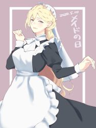 Rule 34 | 1girl, apron, blonde hair, blue eyes, blush, breasts, dress, frills, hair between eyes, hair ornament, hat, highres, kantai collection, large breasts, long dress, long hair, long sleeves, looking at viewer, maid, maid apron, maid headdress, mob cap, mole, mole under eye, mole under mouth, richelieu (kancolle), shingyou (alexander-13), smile, solo, victorian, victorian maid