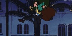 Rule 34 | 1970s (style), 2boys, animated, animated gif, arsene lupin iii, bag, bandit, beard, black hair, black jacket, building, castle of cagliostro, cigarette, facial hair, formal, green jacket, hat, jacket, jigen daisuke, jumping, lowres, lupin iii, money, multiple boys, necktie, obstacle race, oldschool, palm tree, parody, retro artstyle, running, shoes, short hair, sideburns, smoking, tree, white necktie, yellow necktie